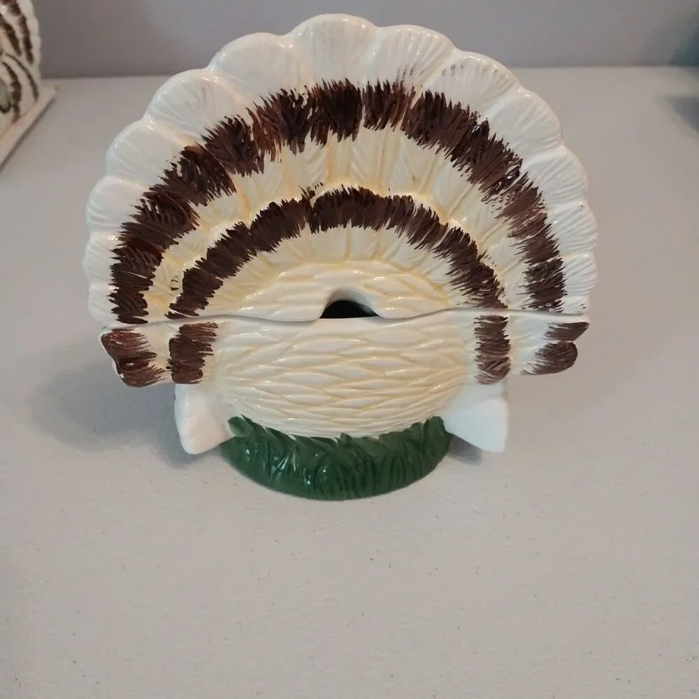 Vintage Brinn's Turkey Ceramic Set Butter Dish Gravy Boat S&P Candleholders